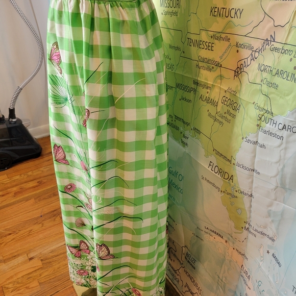 Vintage 1970s Miss Shaheen Green  Long Maxi Skirt with Butterfly Print Size 8 - Picture 5 of 16